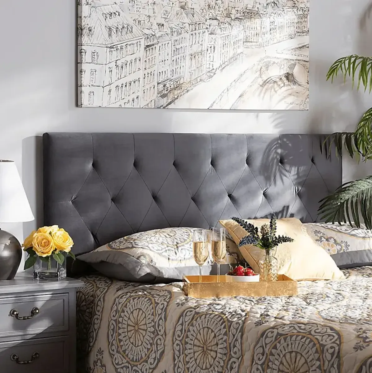 Arpino Gray Queen Upholstered Headboard