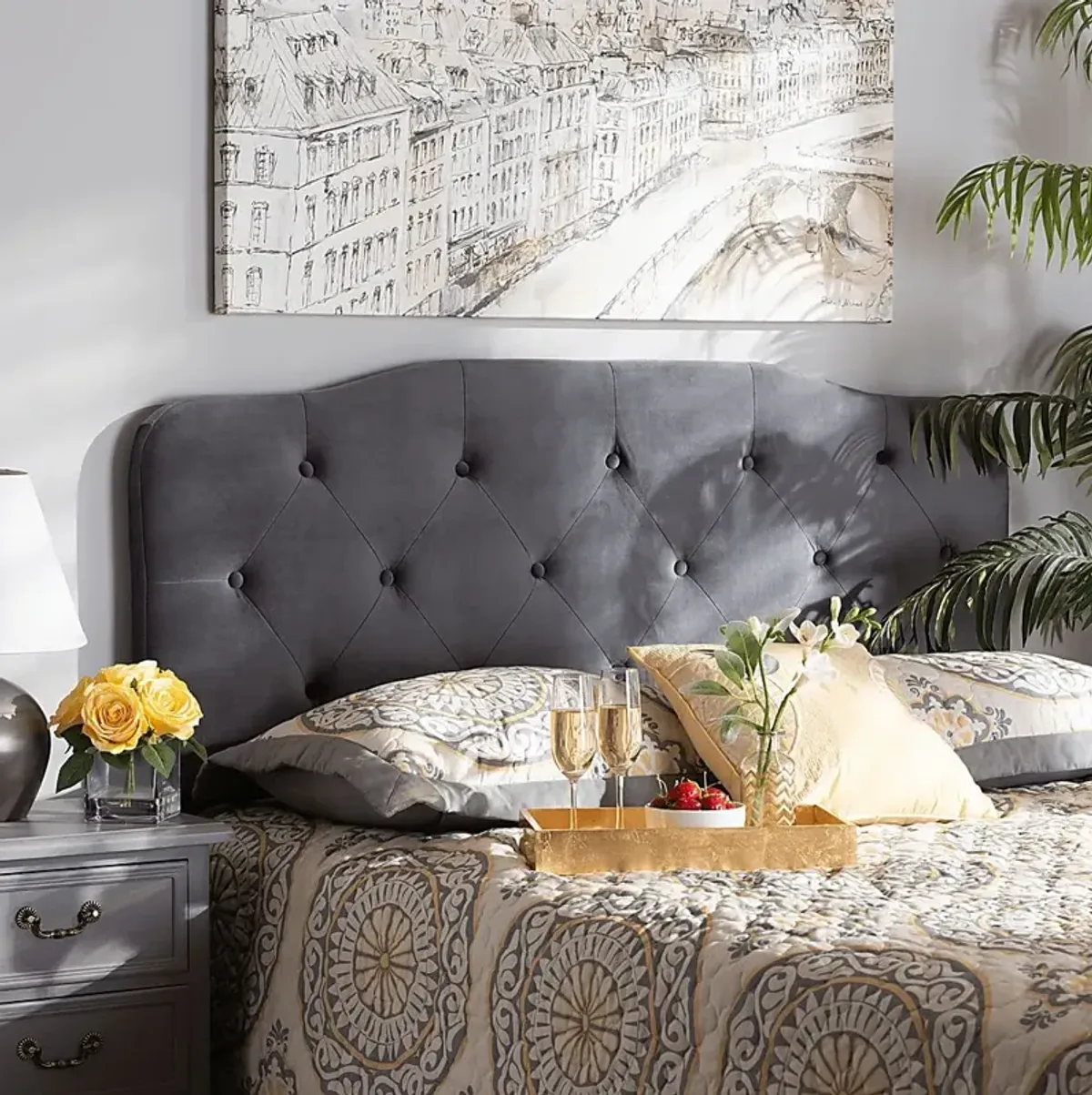 Besancon Gray King Upholstered Headboard