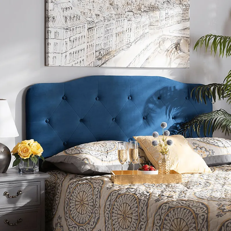 Besancon Navy Blue King Upholstered Headboard