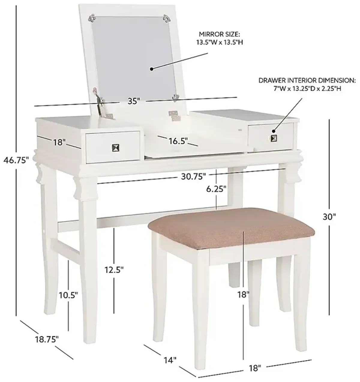 Alline White Vanity Set