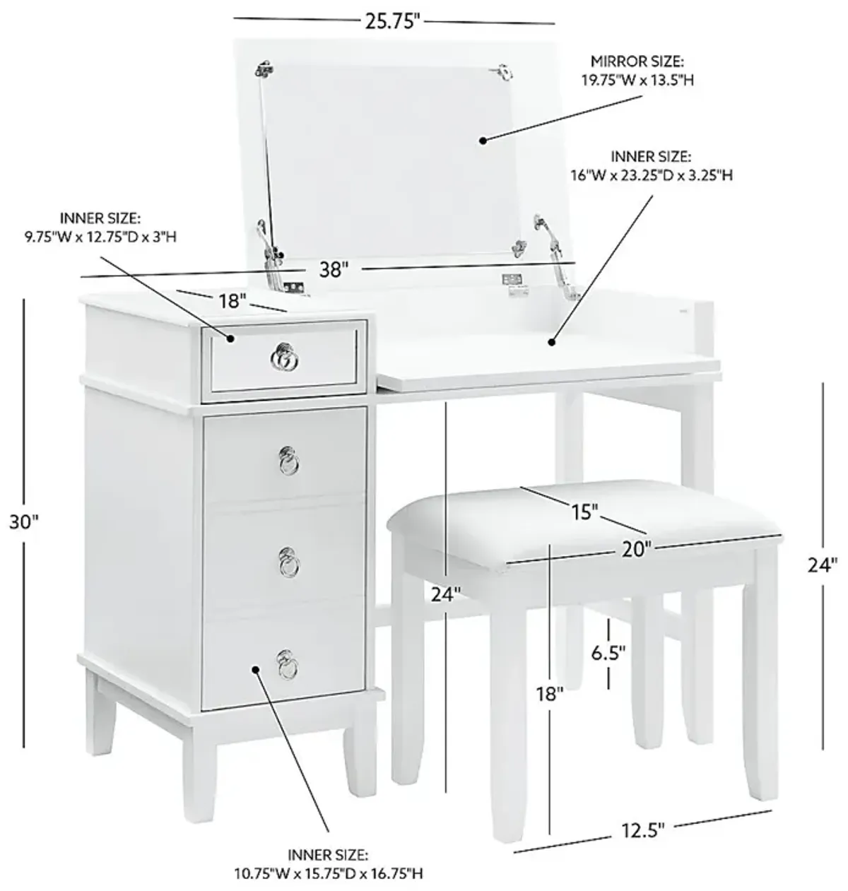 Bream White Vanity Set