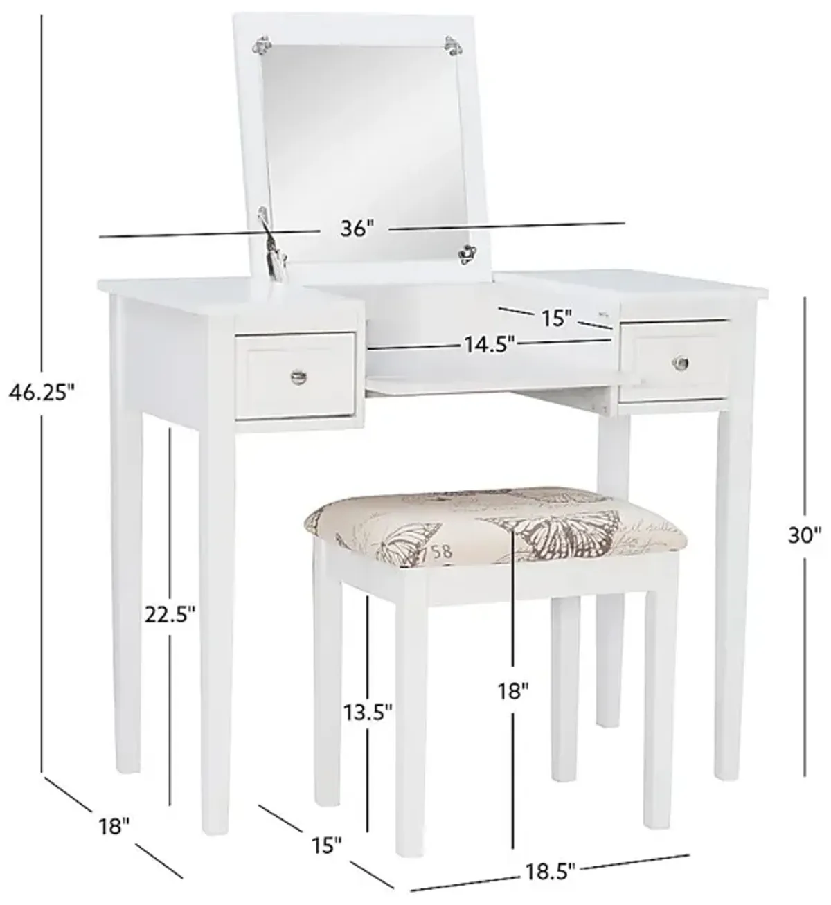 Larkbunting White Vanity Set