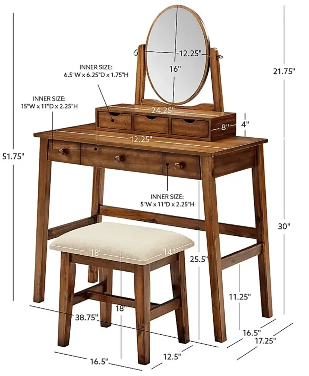 Varnum Brown Vanity Set