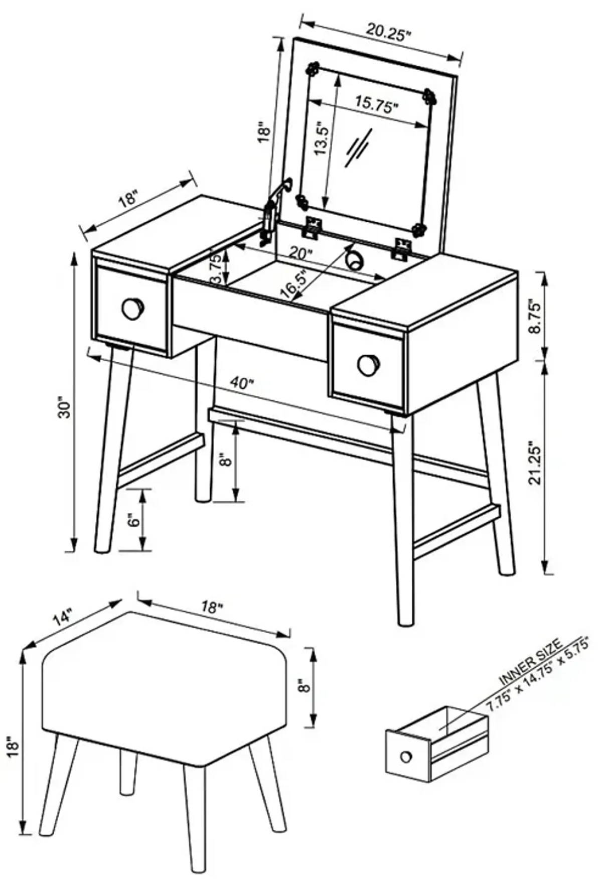 Verplanck Brown Vanity Set