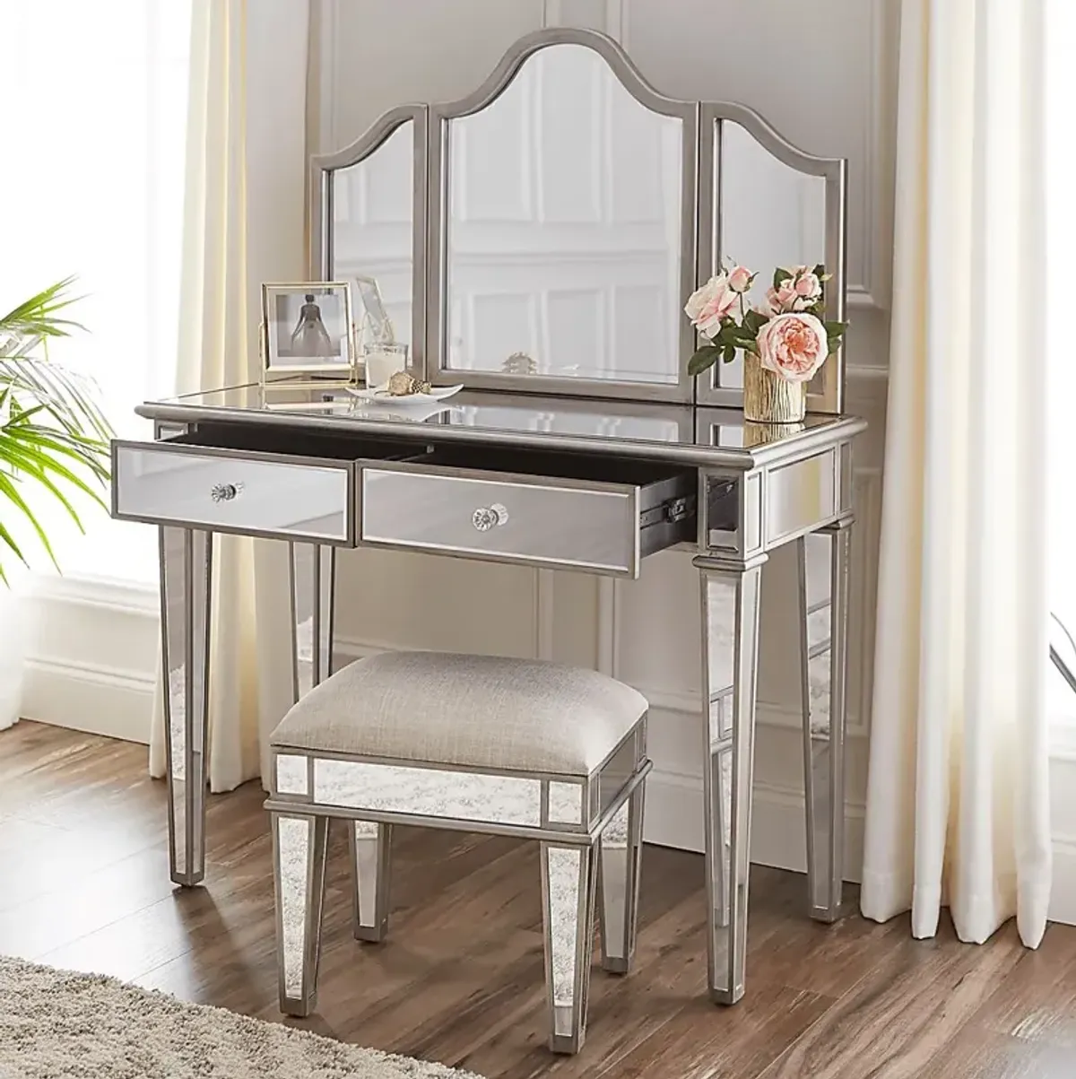 Llanfair Silver Vanity with Mirror 2pc Set