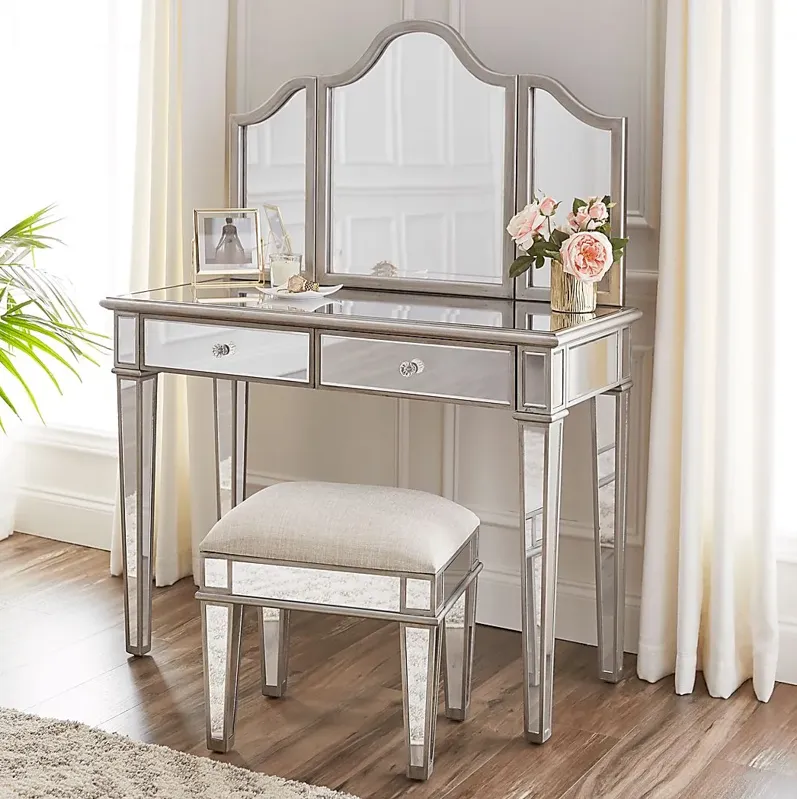 Llanfair Silver Vanity with Mirror 2pc Set