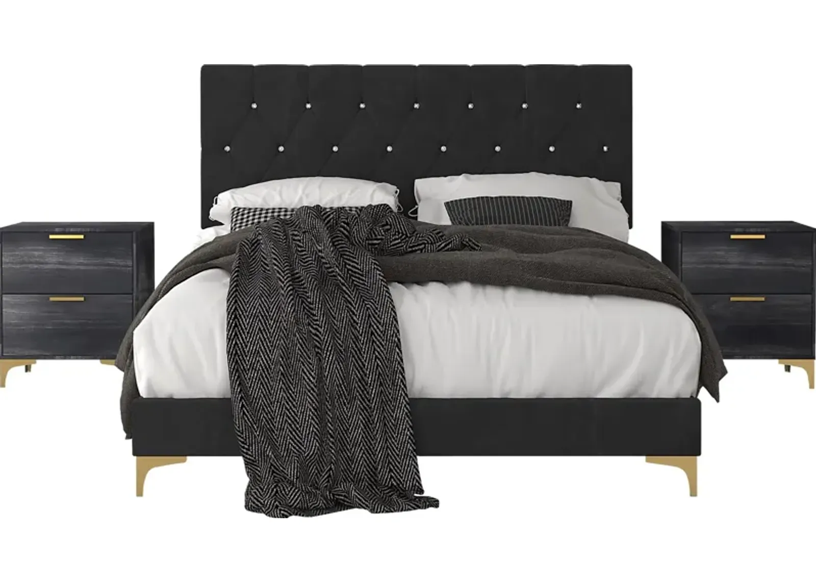 Allengrove Black Twin Bed with 2 Nightstands