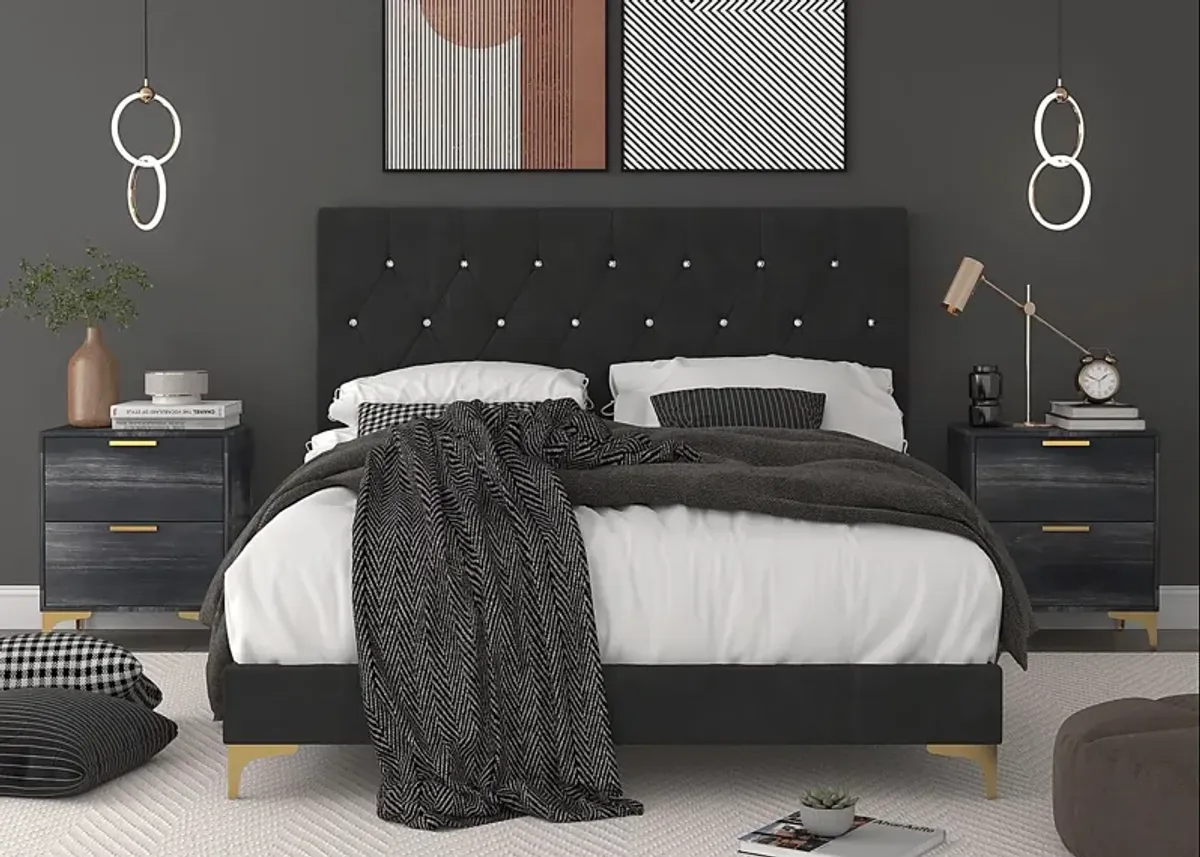 Allengrove Black Queen Bed with 2 Nightstands