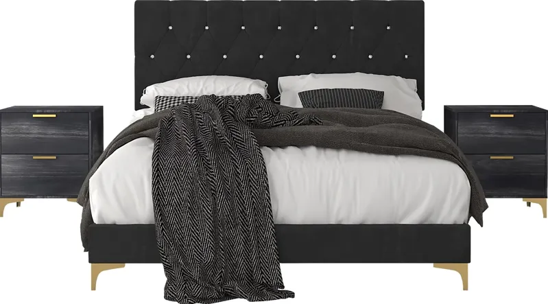 Allengrove Black Queen Bed with 2 Nightstands