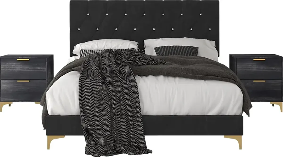 Allengrove Black Queen Bed with 2 Nightstands