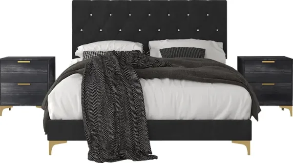 Allengrove Black Queen Bed with 2 Nightstands