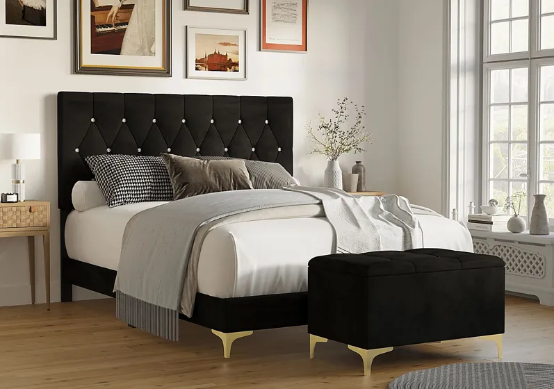 Bickley Black Full Bed with Bench