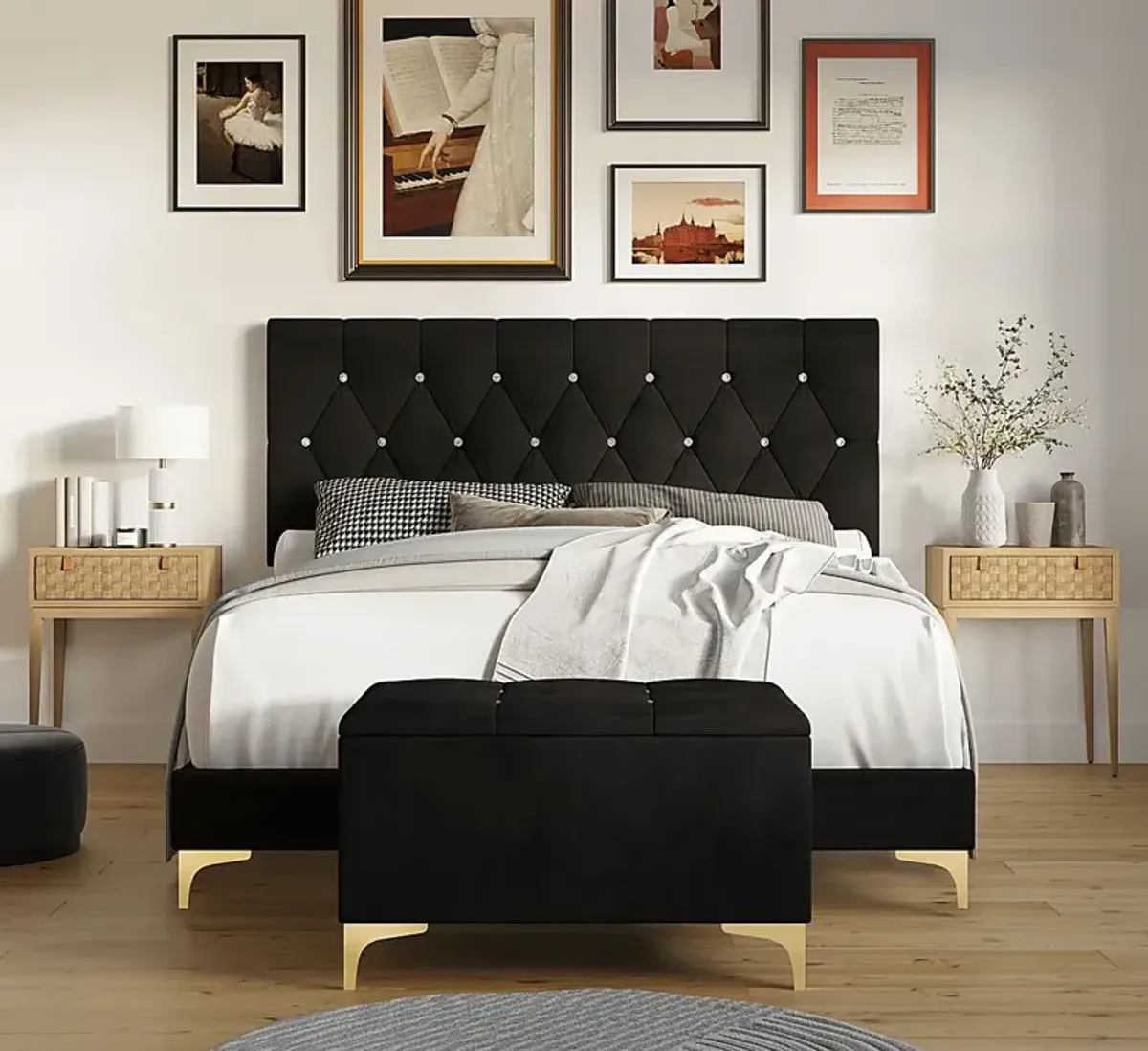 Bickley Black Queen Bed with Bench