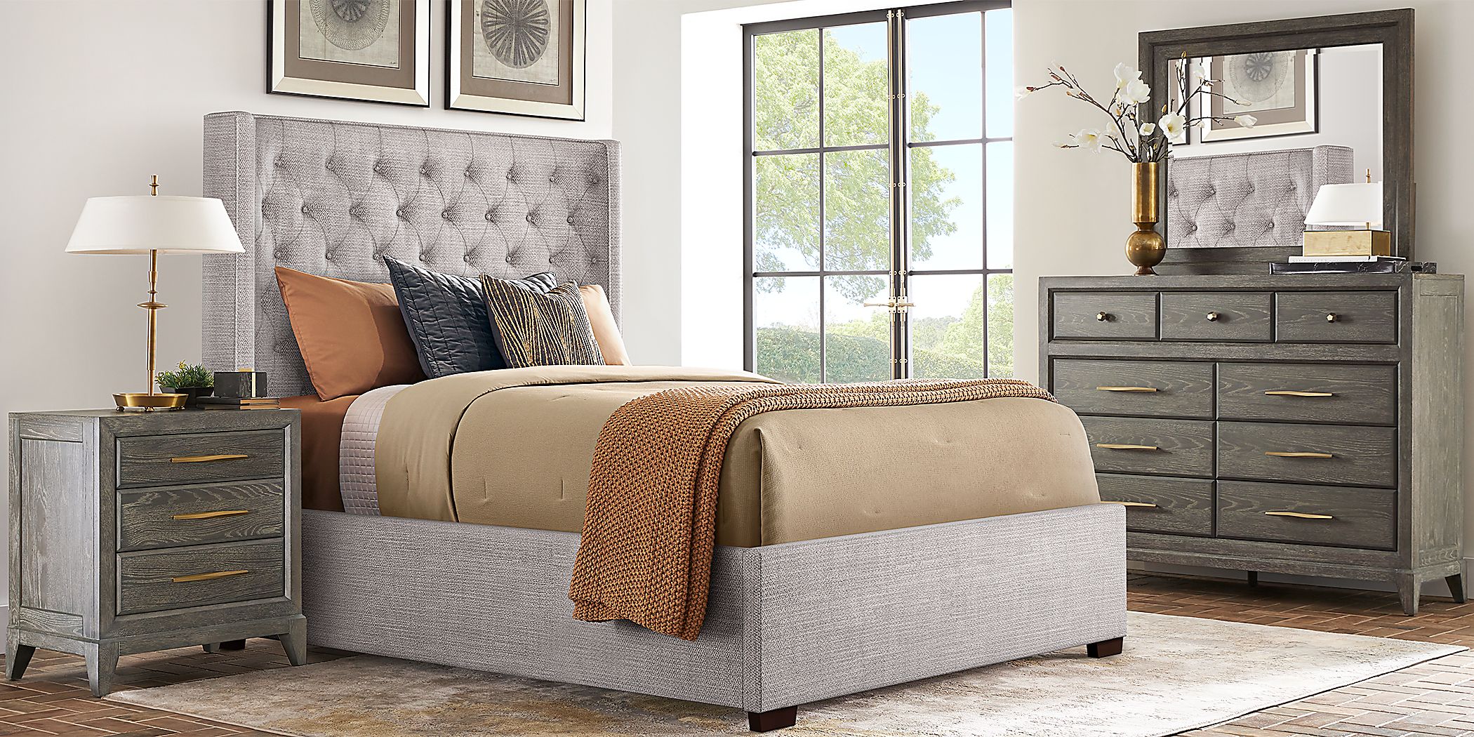 Kailey Park Charcoal 5 Pc Bedroom With Harlow Hill Gray Queen Upholstered Bed