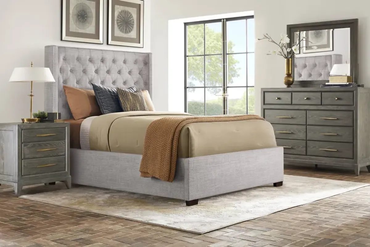 Kailey Park Charcoal 5 Pc Bedroom With Harlow Hill Gray Queen Upholstered Bed