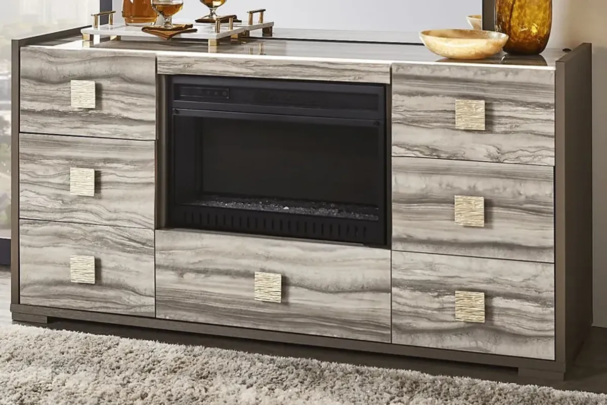 Monterosso Tan Dresser with Electric Fireplace