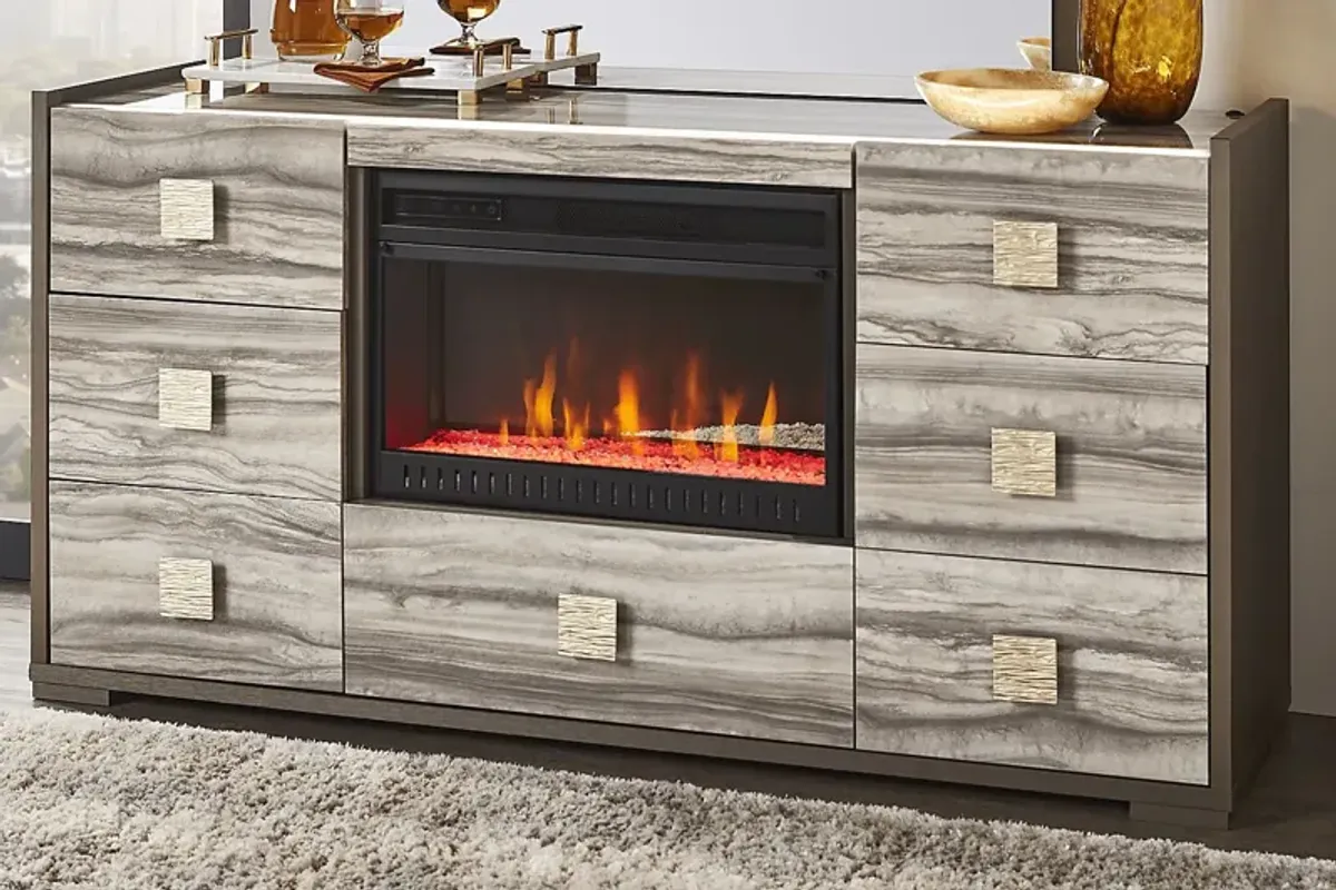 Monterosso Tan Dresser with Electric Fireplace