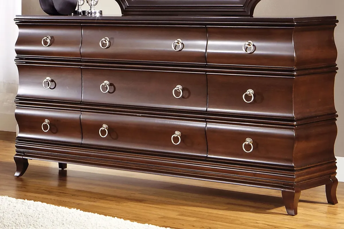 Alexi Cherry 5 Pc King Panel Bedroom with Cream Inset