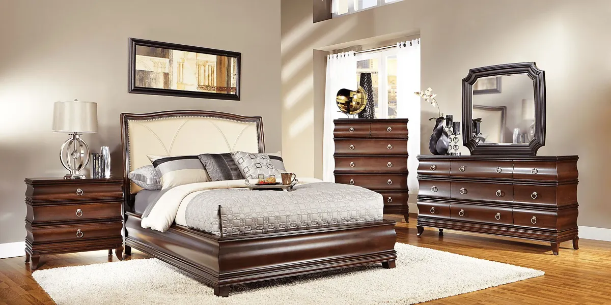 Alexi Cherry 5 Pc King Panel Bedroom with Cream Inset
