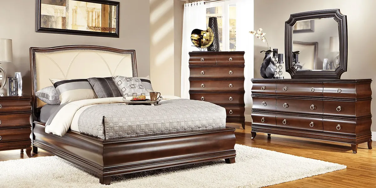 Alexi Cherry 5 Pc King Panel Bedroom with Cream Inset