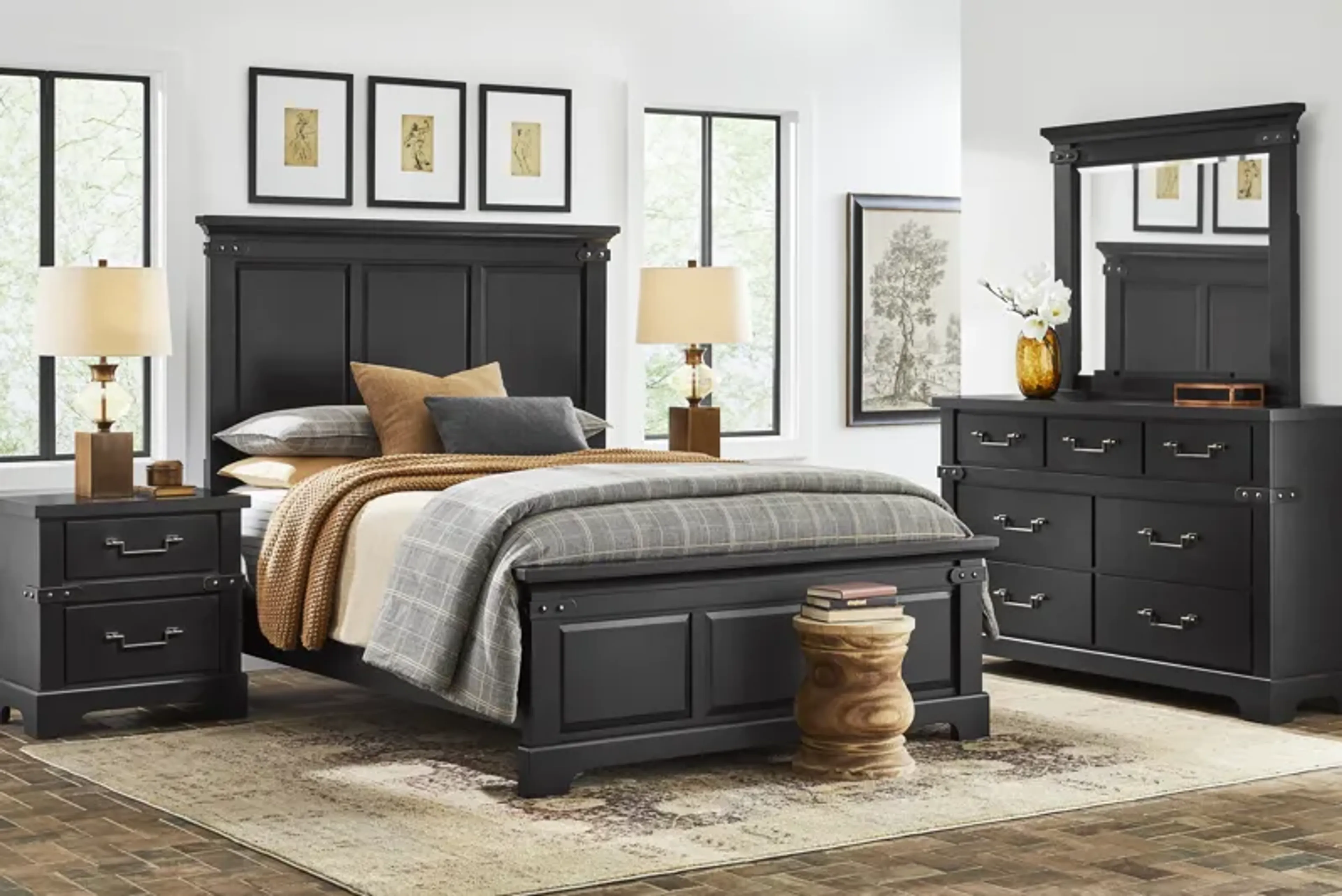 belcourt black dresser 7 Pc King Panel Bedroom Drawer dresser