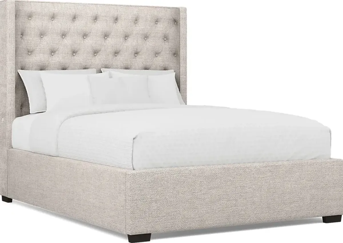 Kailey Park Light Oak 5 Pc Bedroom With Harlow Hill Taupe Queen Upholstered Bed