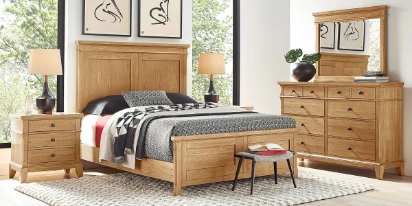 Springville Natural 5 Pc Queen Panel Bedroom
