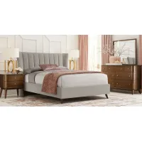 Devon Loft Walnut 5 Pc Bedroom with Nanton Park Gray Queen Upholstered Bed