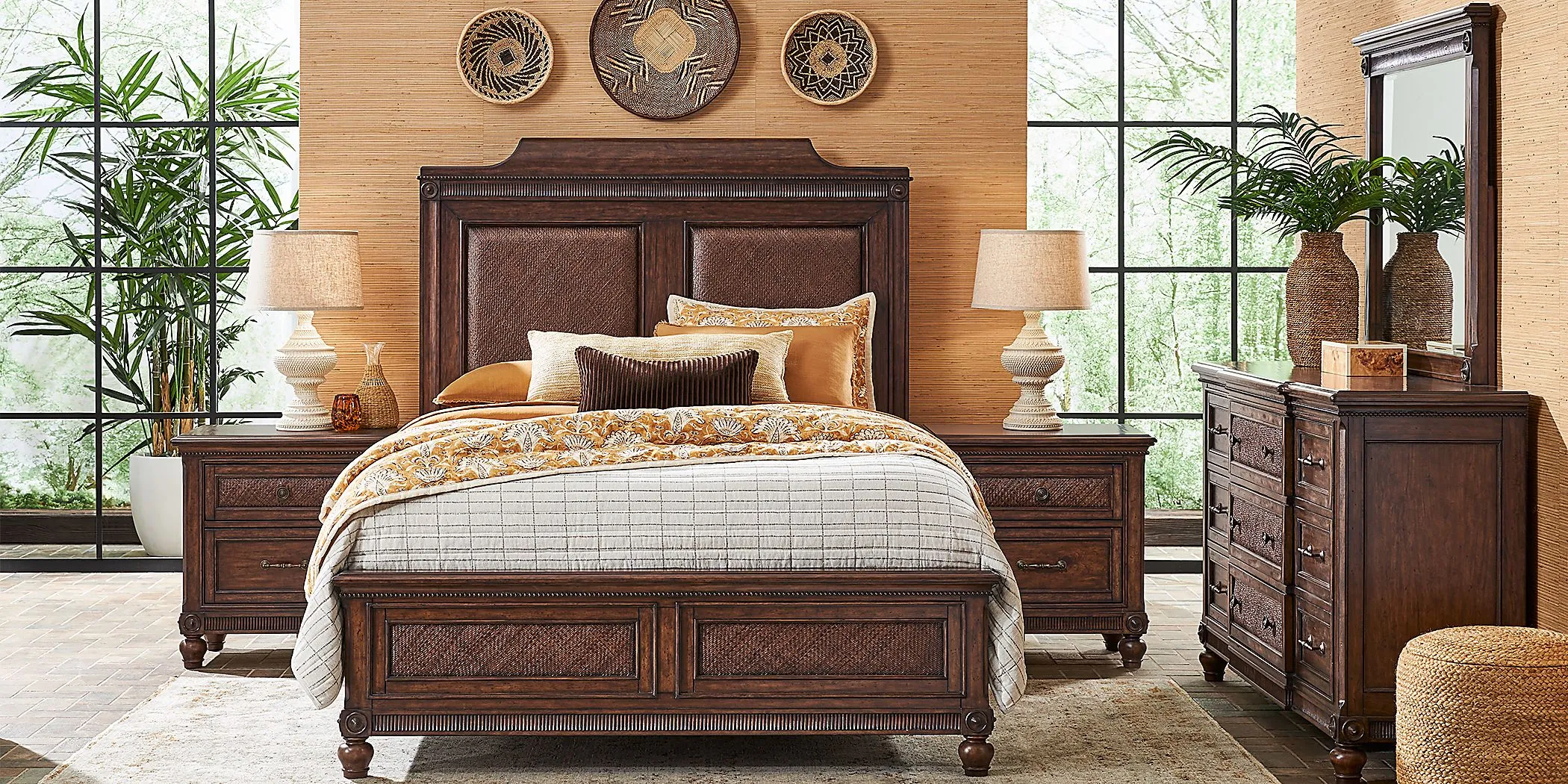 West Indies Brown 5 Pc Queen Panel Bedroom