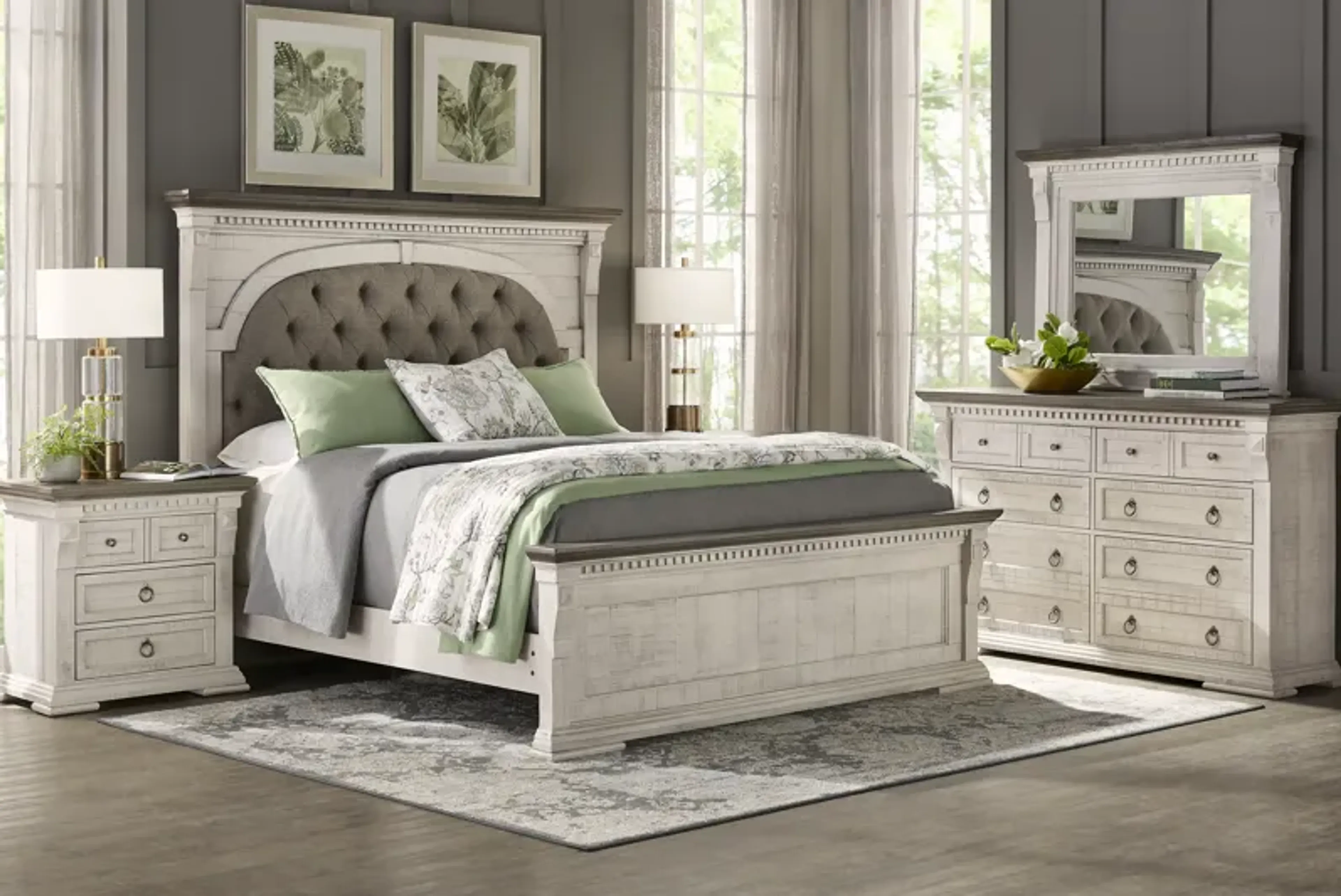 Crestwell Manor White 7 Pc King Upholstered Bedroom | Furniture.com