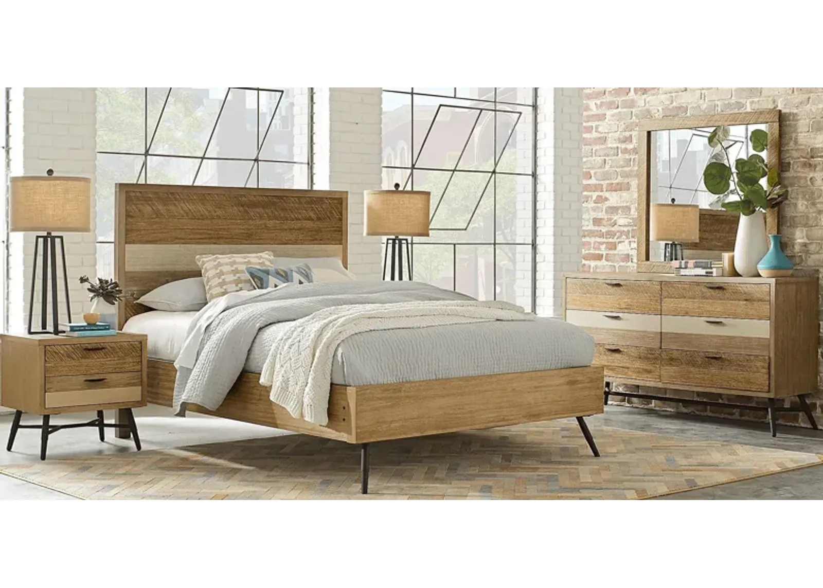 Midtown Loft Natural 5 Pc King Panel Bedroom