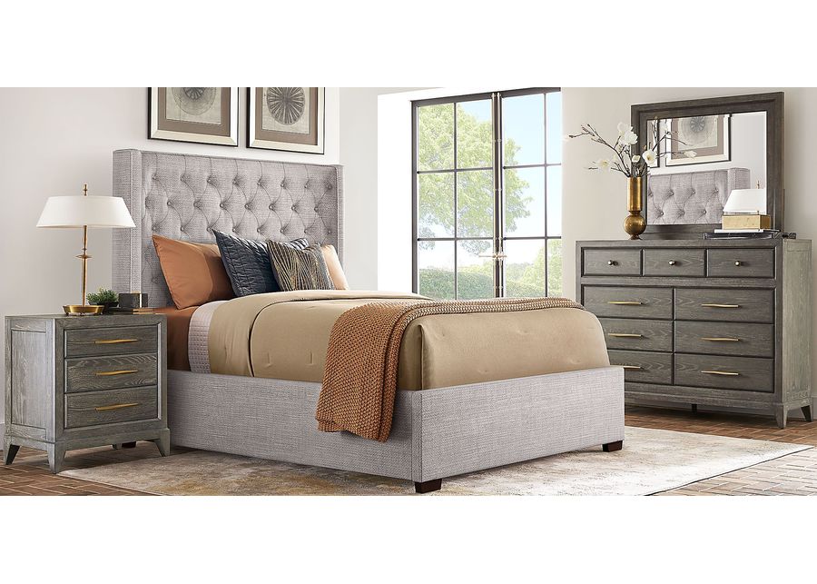 Kailey Park Charcoal 5 Pc Bedroom With Harlow Hill Gray King Upholstered Bed