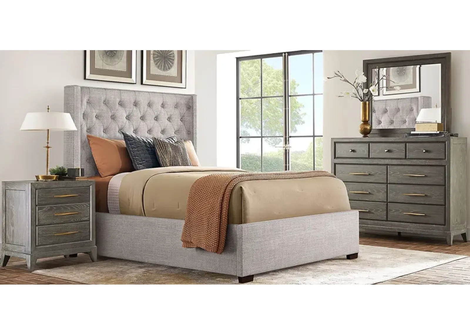 Kailey Park Charcoal 5 Pc Bedroom With Harlow Hill Gray King Upholstered Bed