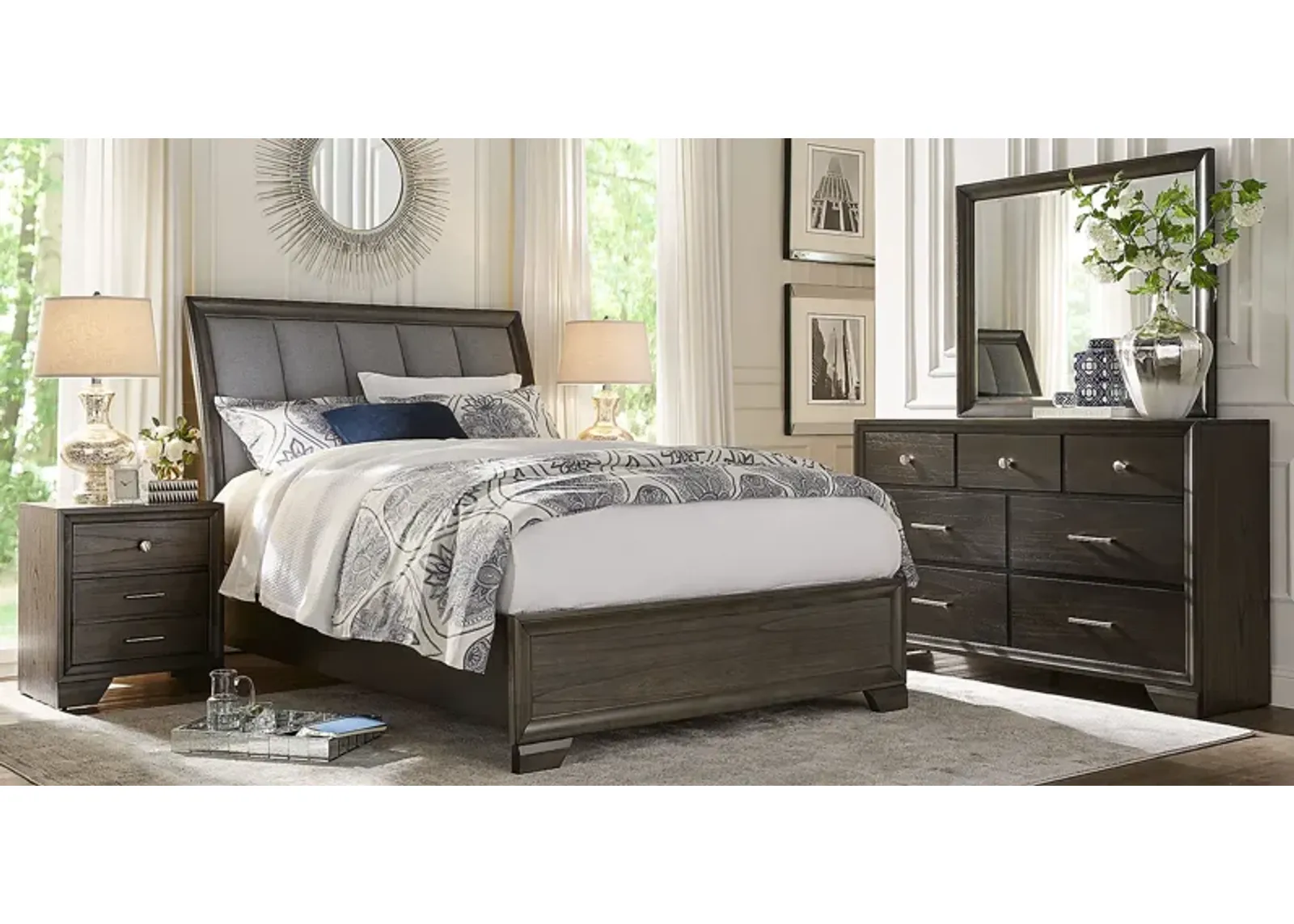 Beckwood Gray 5 Pc King Upholstered Sleigh Bedroom