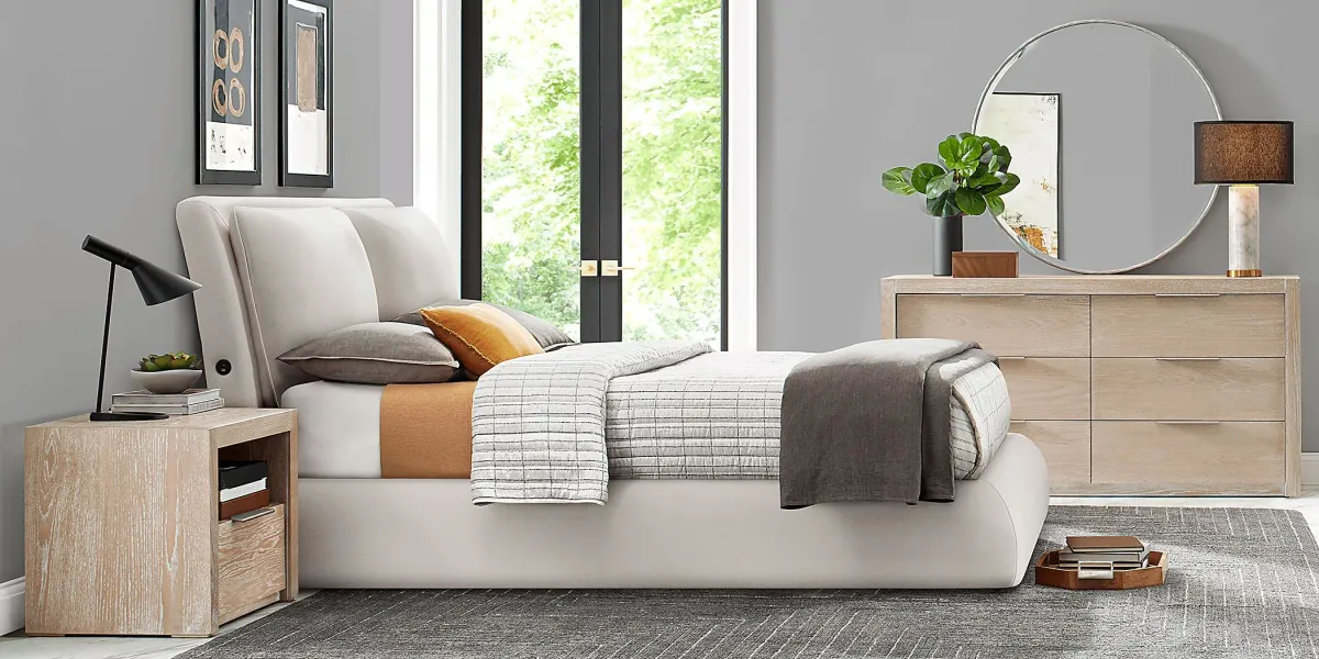 York Mills White 3 Pc Queen Upholstered Bed