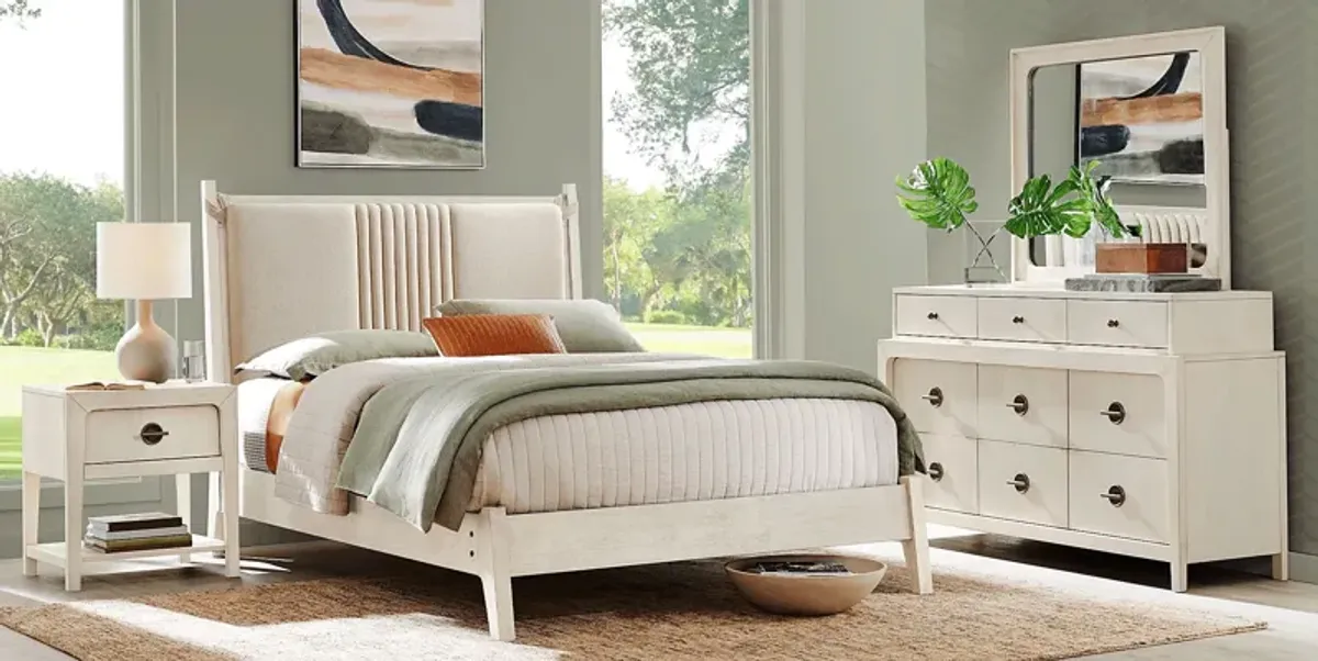 Jetty Beach White 3 Pc Queen Upholstered Bed