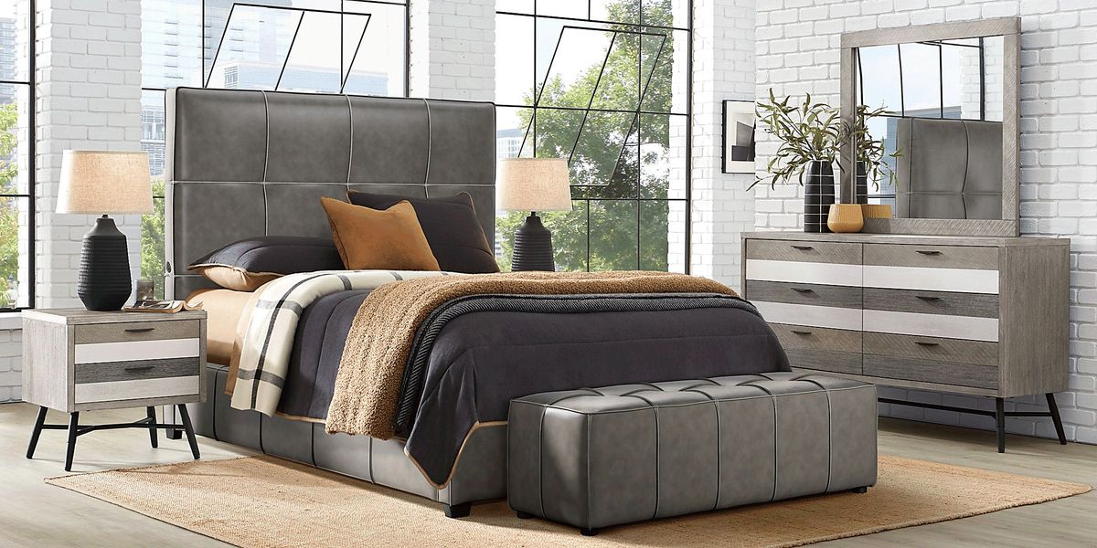 Giselle Gray 3 Pc Leather Queen Bed