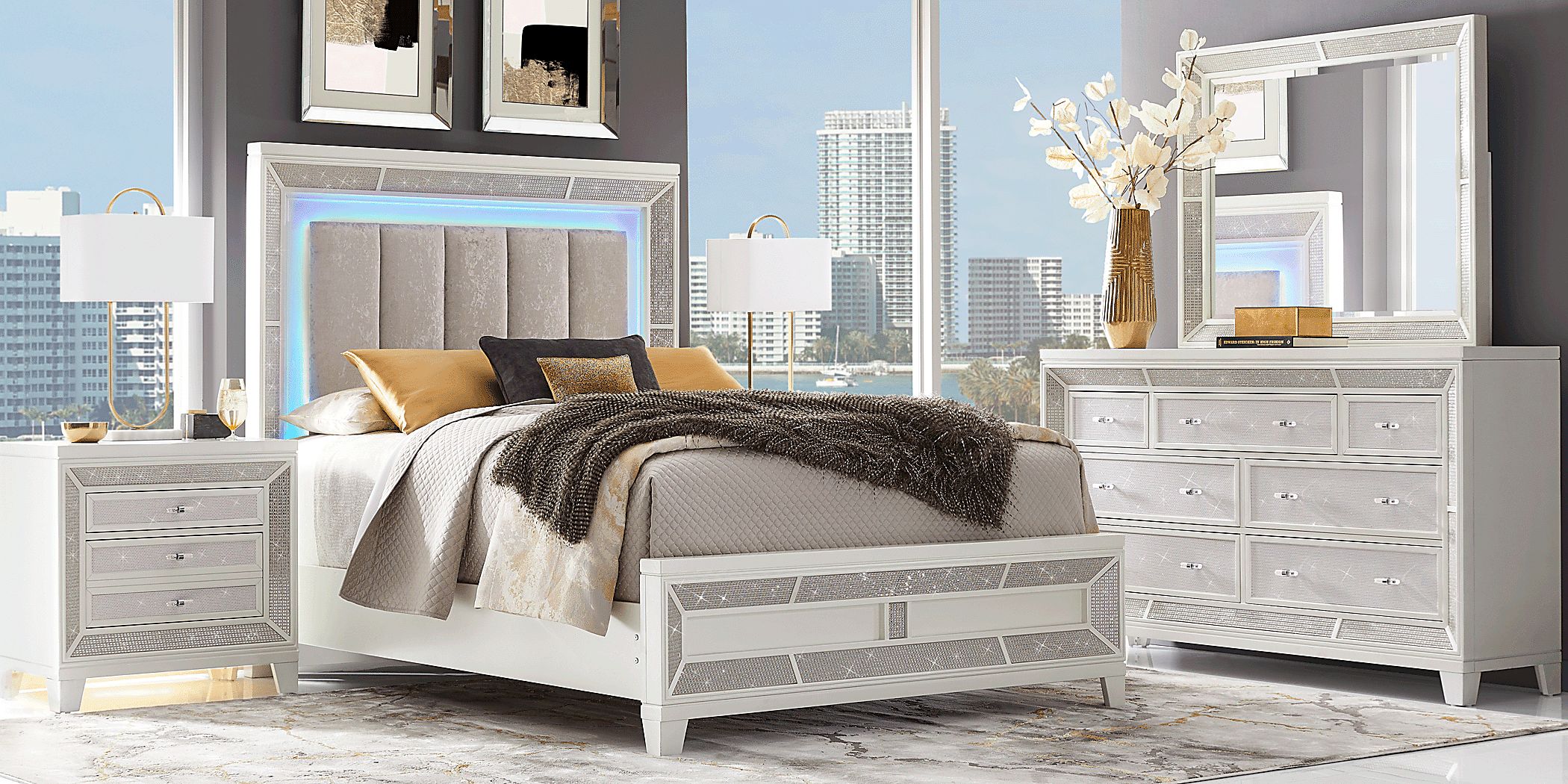 Melrose White 3 Pc Queen Upholstered Bed