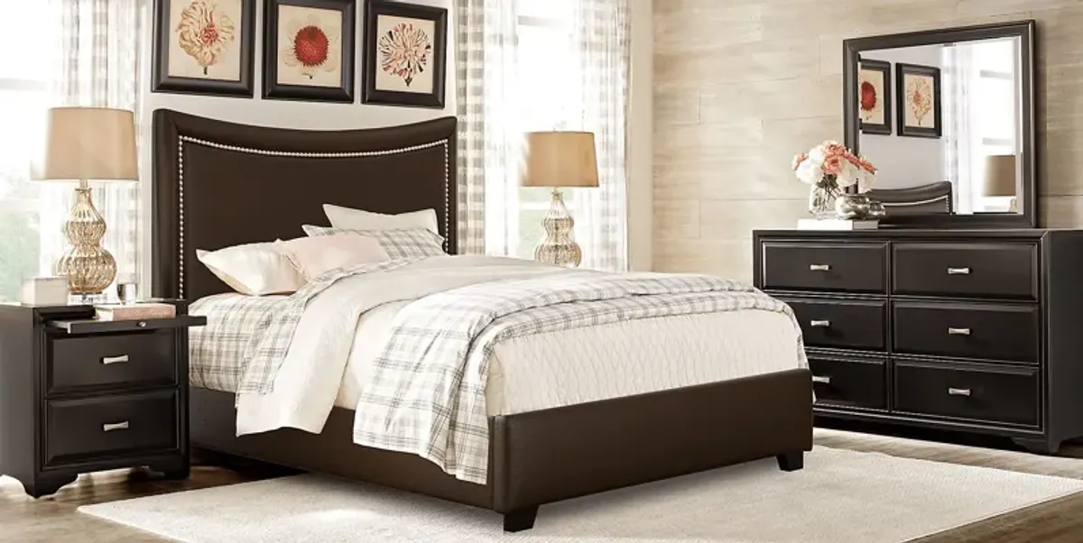 Belcourt Black 5 Pc Bedroom with Genoa Brown Queen Upholstered Bed