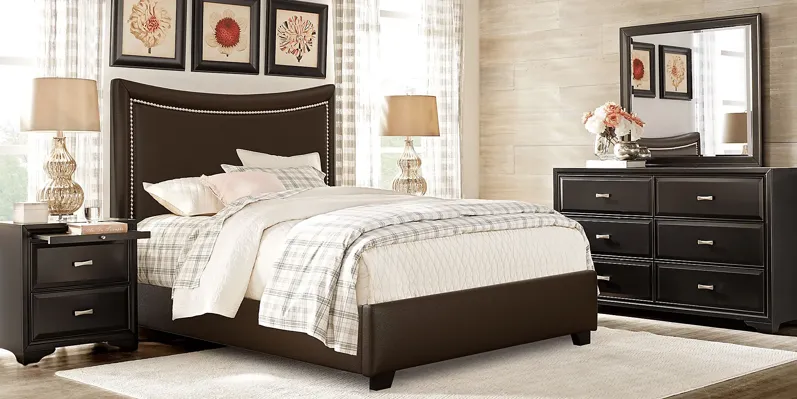 Belcourt Black 5 Pc Bedroom with Genoa Brown Queen Upholstered Bed