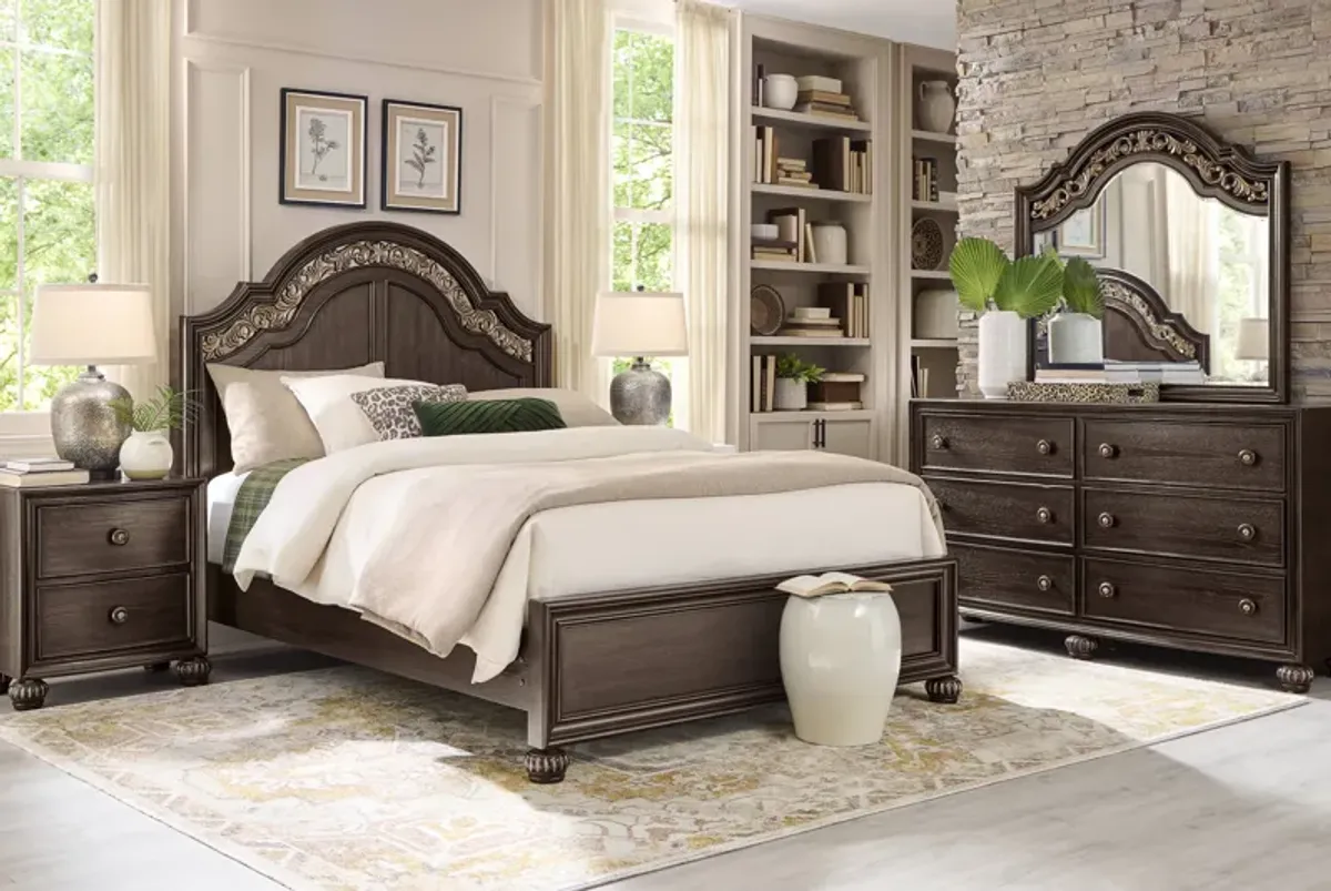 Augustine Brown 3 Pc Queen Arched Panel Bed