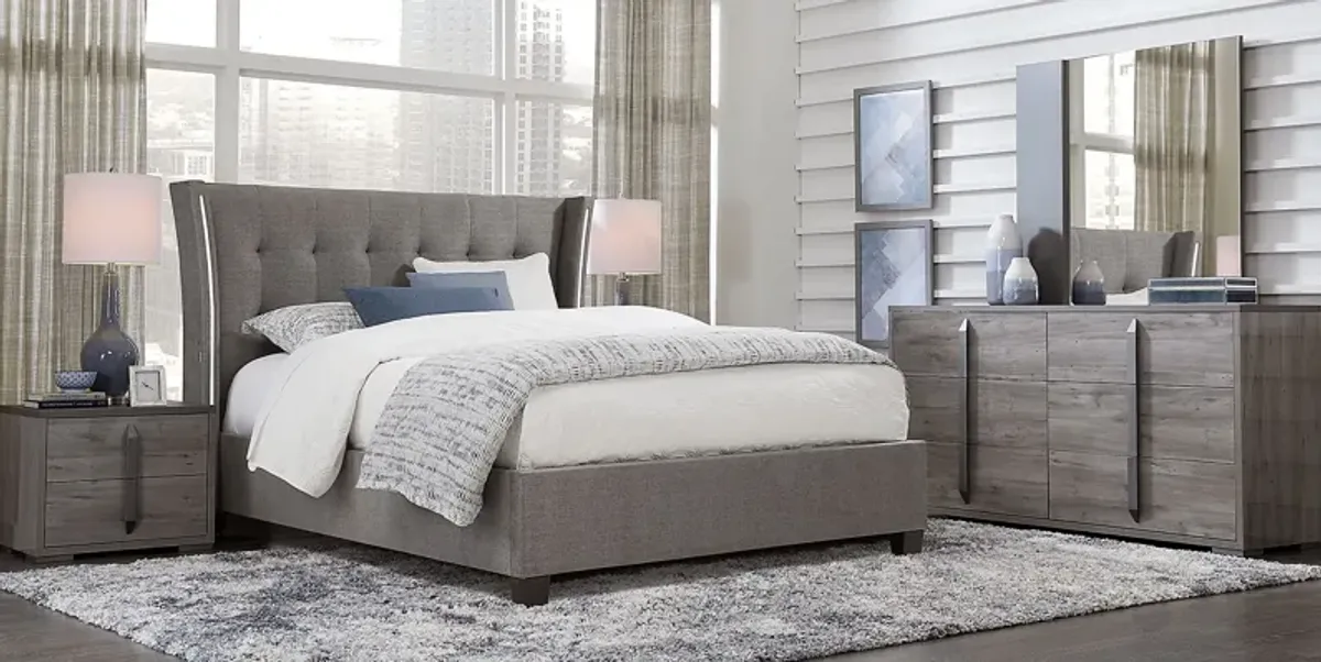 Carlie Gray 3 Pc Queen Upholstered Bed