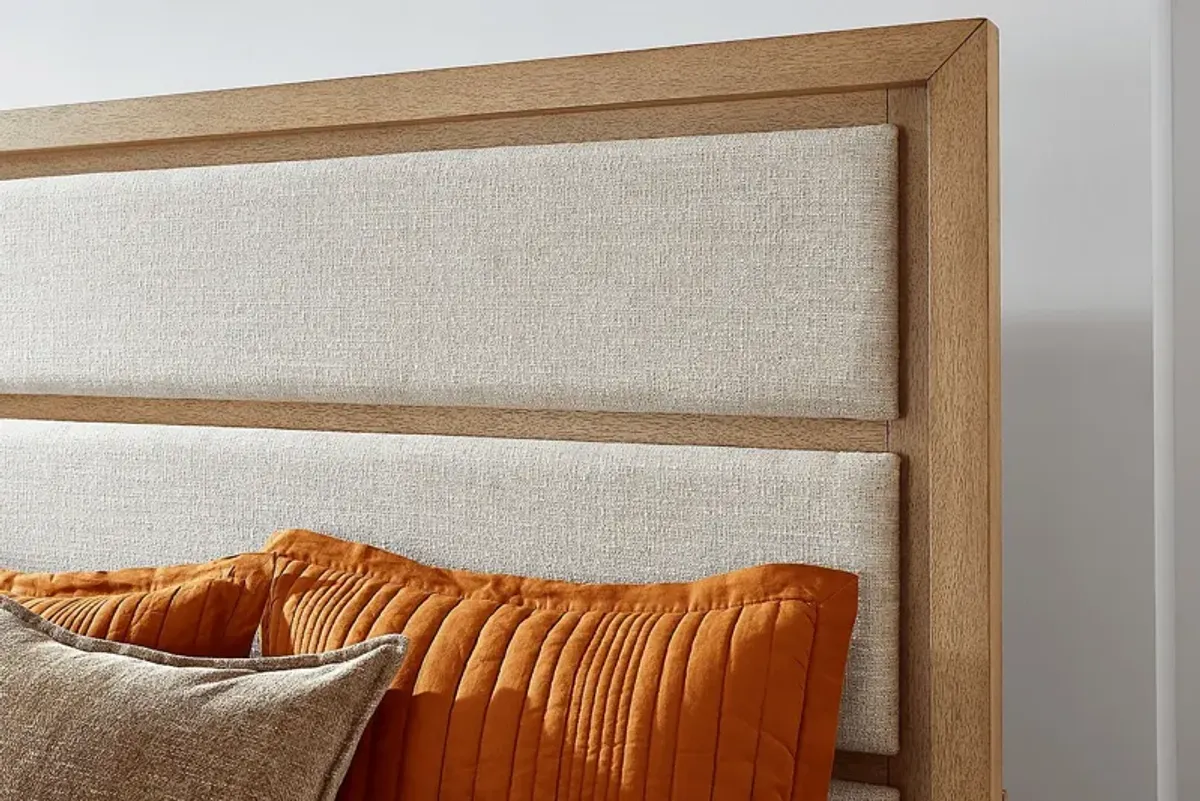 Alpine Lake Light Oak Finish 3 Pc Queen Upholstered Bed