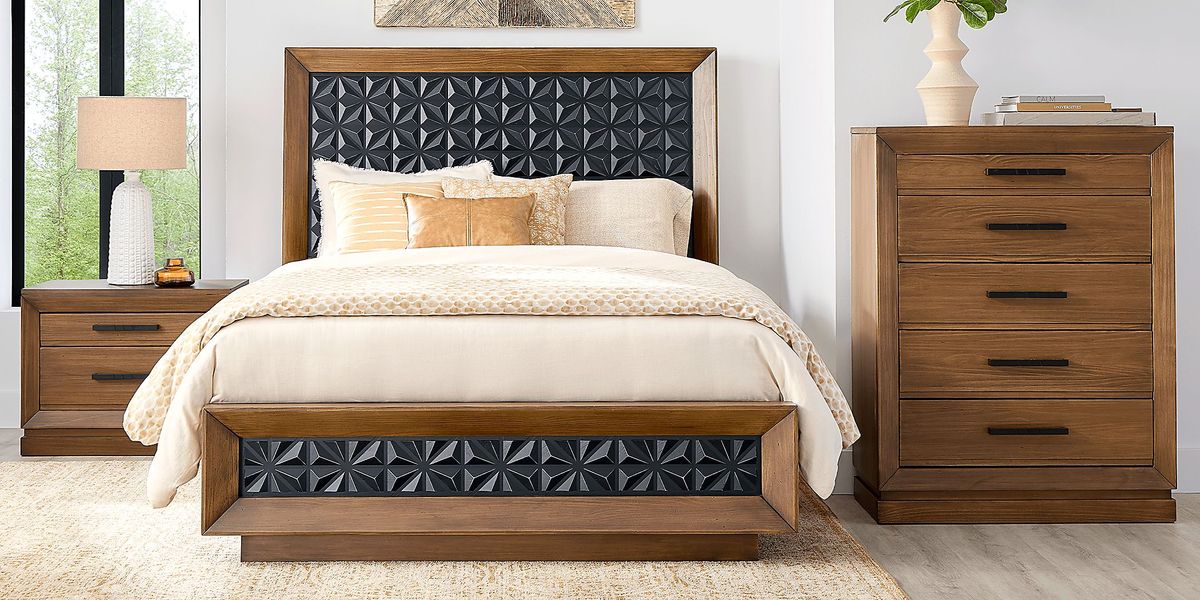 Midnight Jewel Honey 3 Pc King Panel Bed