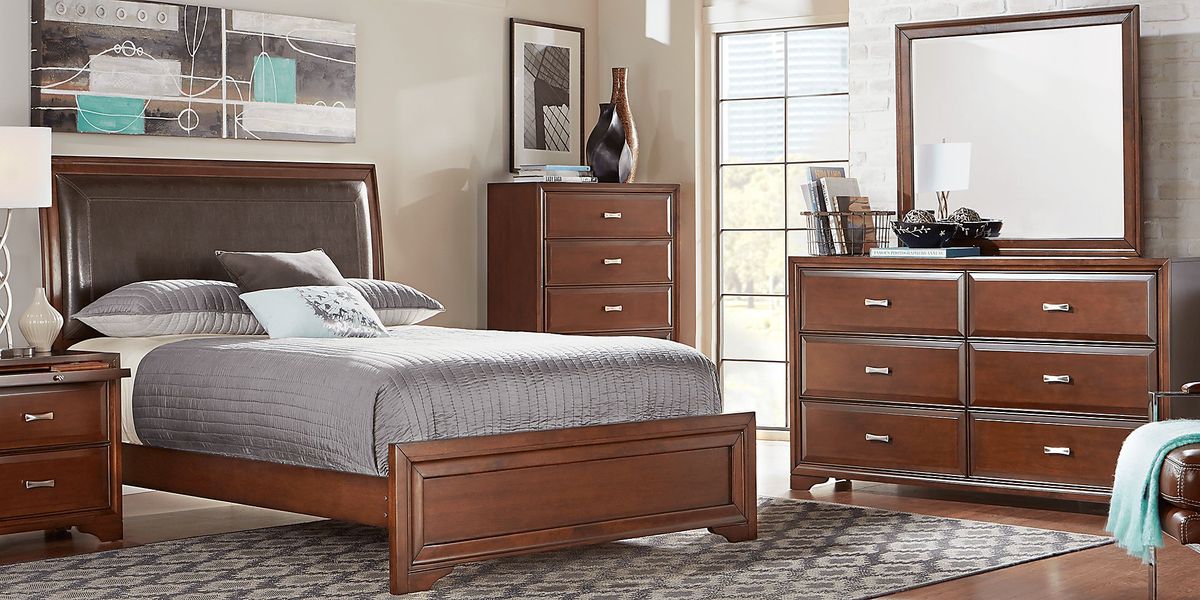 Belcourt Brown Cherry 3 Pc King Upholstered Sleigh Bed