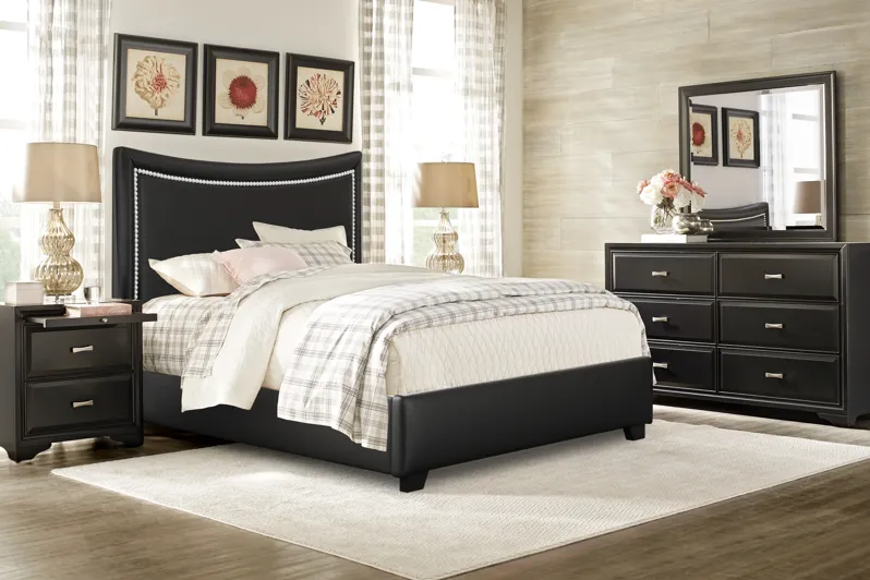 Belcourt Black 5 Pc Bedroom with Genoa Black Queen Upholstered Bed