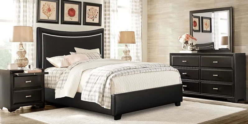 Belcourt Black 5 Pc Bedroom with Genoa Black Queen Upholstered Bed