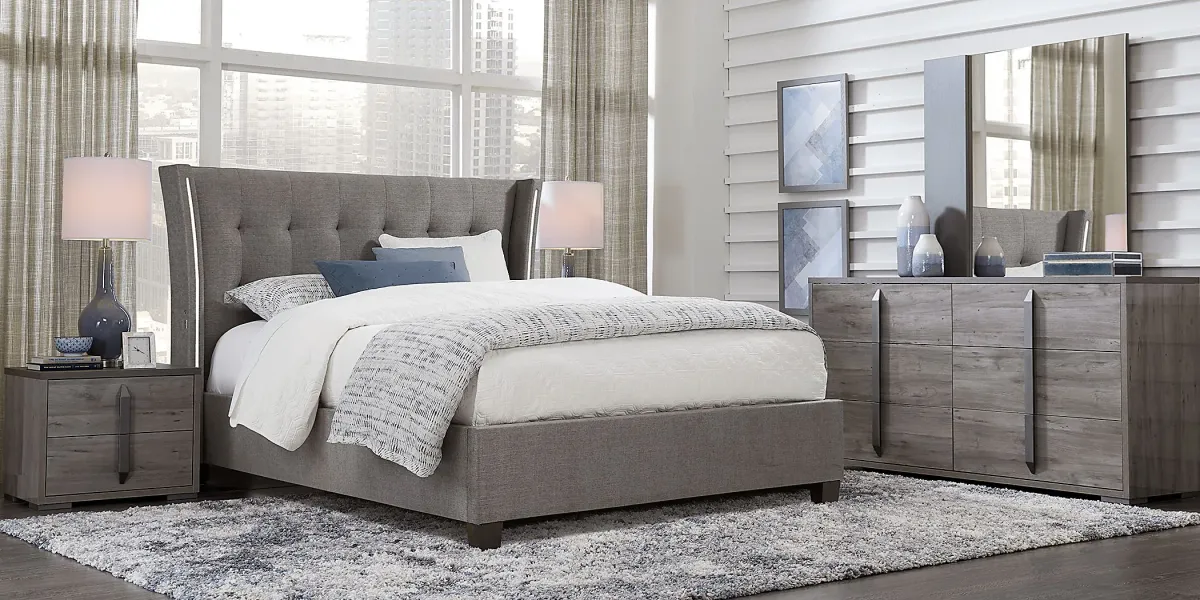 Carlie Gray 3 Pc King Upholstered Bed