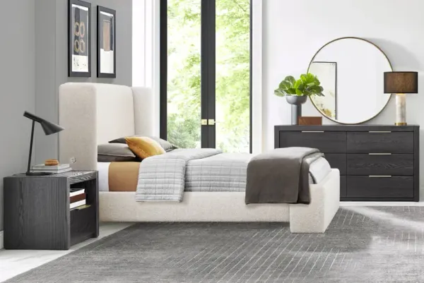 Easton Park Black 5 Pc Bedroom with Sydney White Queen Upholstered Bed