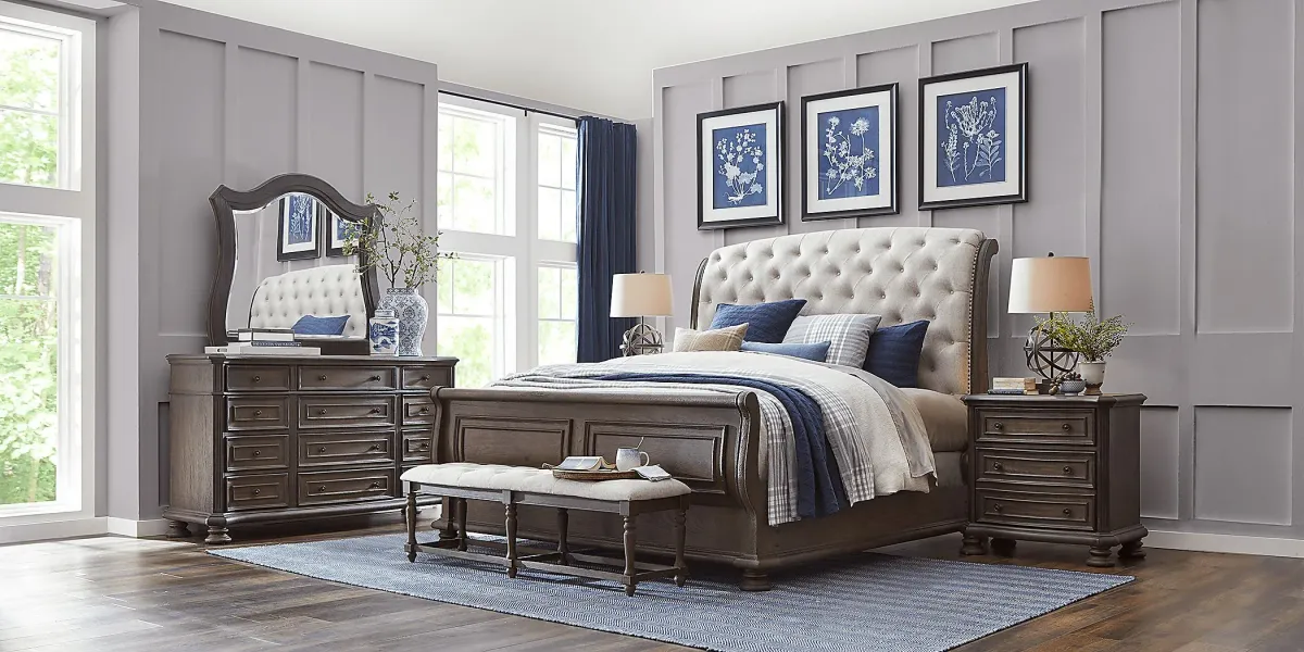 Armitage Dark Brown 7 Pc Queen Upholstered Bedroom